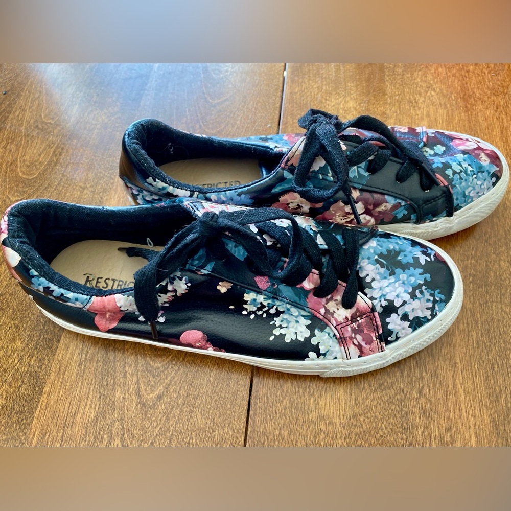 Restricted Black and Pink Floral Sneakers